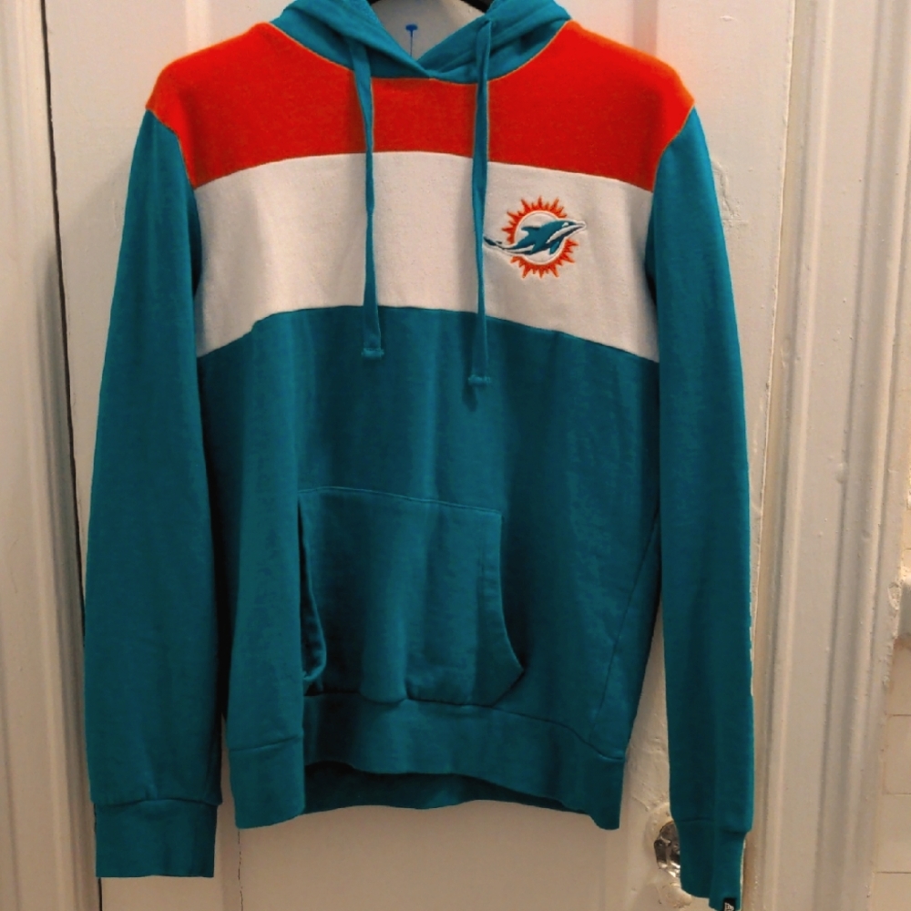 New Miami Dolphins Teal & Orange Hoodie, NFL Team Apparel, Med.,  Embroidery